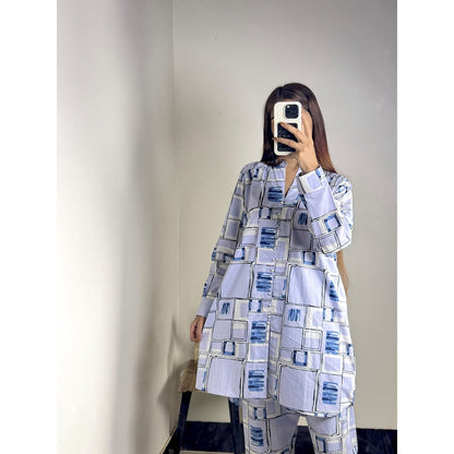 Sky Blue Stylish Printed 2-Piece Women’s Co-Ord Set (Shirt & Trouser)