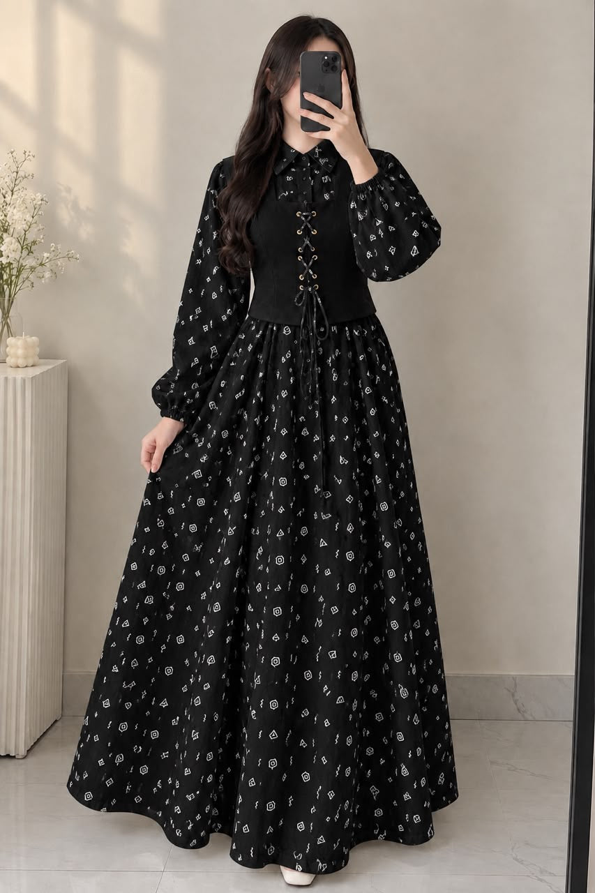 Embossed Printed Long Cinderella Maxi