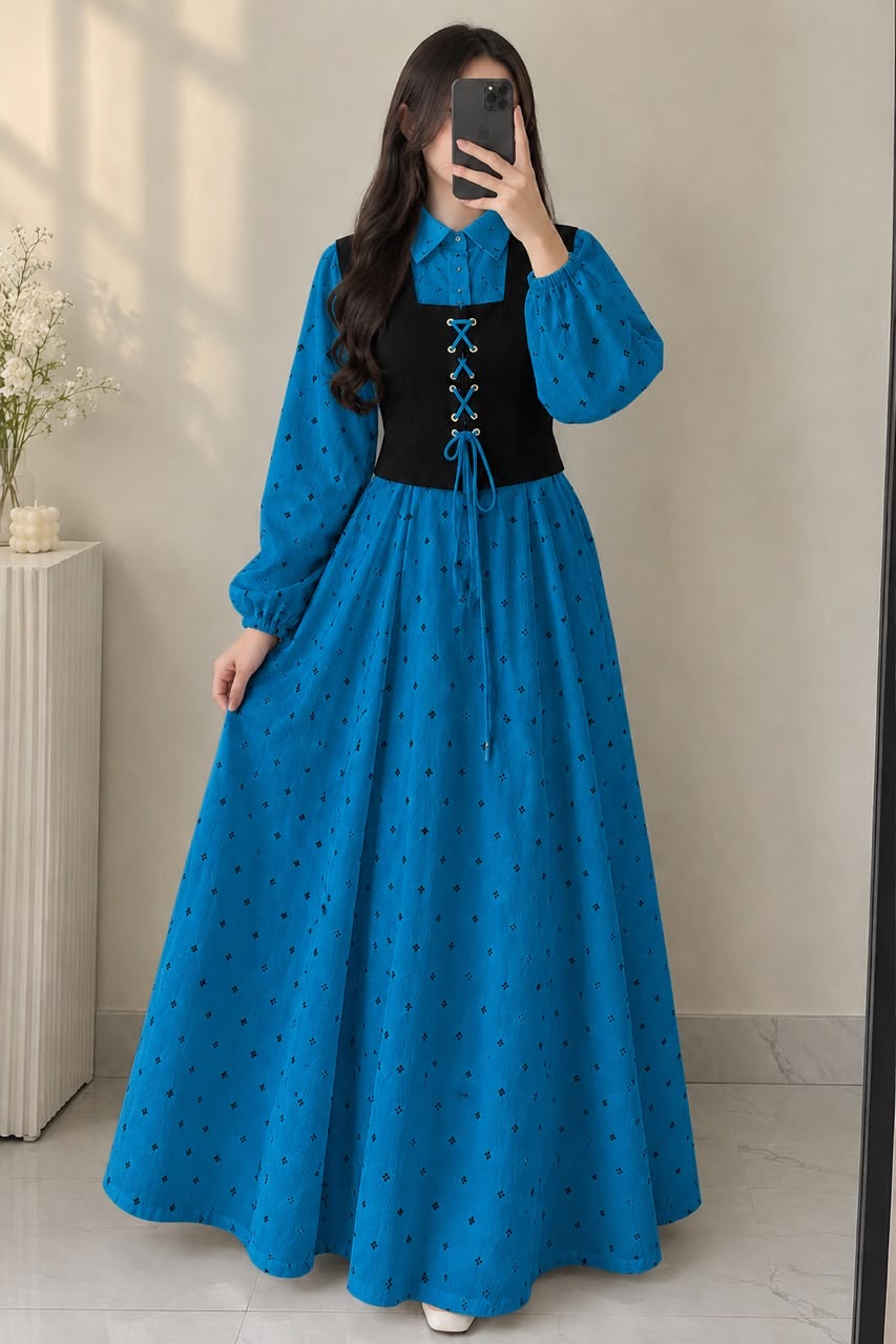 Embossed Printed Long Cinderella Maxi