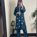 Teal green 2-piece stitched cotton suit