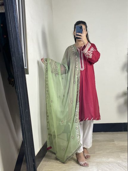 Deep red 3-piece cotton suit