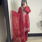 Elegant 3-piece stitched red cotton suit