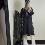 3-Piece Black Embroidered Cotton Suit