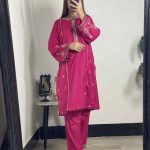 Ready to wear 2-piece dark pink cotton suit