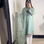 Mint green 3-piece embroidered cotton suit
