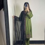 3-Piece Green Embroidered Cotton Suit
