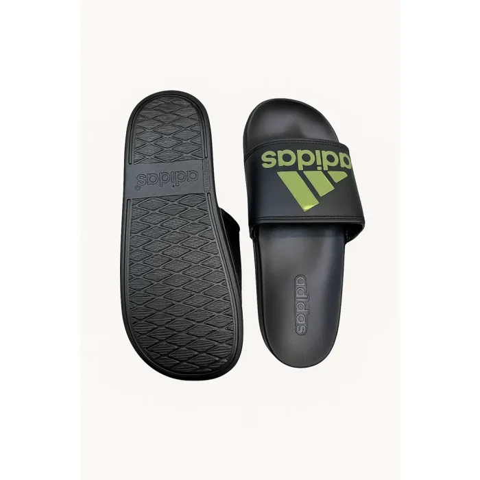ADIDAS BLACK GREEN PRINTED LOGO SLIDE