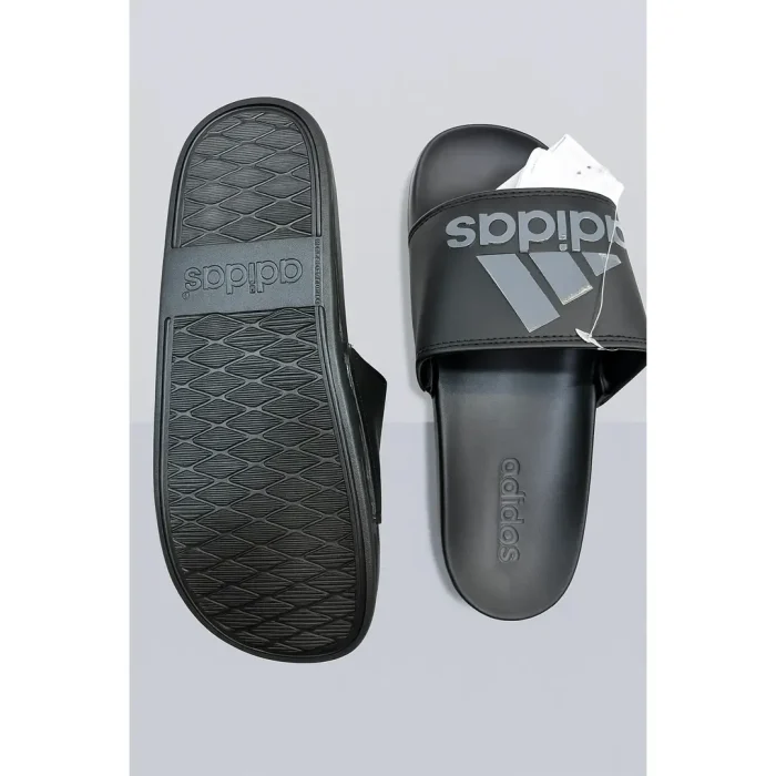 ADIDAS BLACK GREY PRINTED LOGO SLIDE