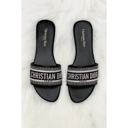 CHRISTIAN DIOR PARIS DWAY SLIDES – FULL BLACK PRINTED