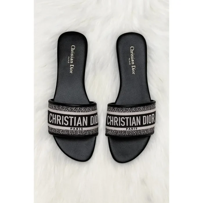 CHRISTIAN DIOR PARIS DWAY SLIDES – FULL BLACK PRINTED