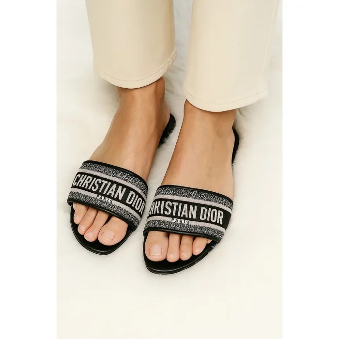 CHRISTIAN DIOR PARIS DWAY SLIDES – FULL BLACK PRINTED