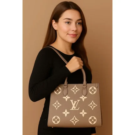 LV ONTHEGO MM TOTE BAG BEIGE CREAM MONOGRAM