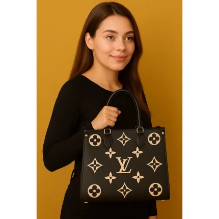 L.VUITTON ONTHEGO MM TOTE BAG BLACK & BEIGE