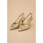 VALENTINO GARAVANI METALLIC GOLD CRYSTAL-EMBELLISHED VLOGO SLINGBACK HEELS