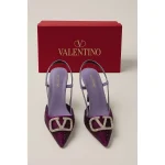 VALENTINO GARAVANI PURPLE CRYSTAL-EMBELLISHED VLOGO SLINGBACK HEELS