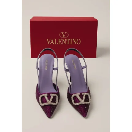 VALENTINO GARAVANI PURPLE CRYSTAL-EMBELLISHED VLOGO SLINGBACK HEELS