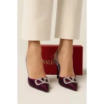 VALENTINO GARAVANI PURPLE CRYSTAL-EMBELLISHED VLOGO SLINGBACK HEELS