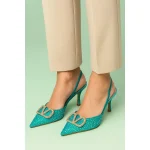 VALENTINO GARAVANI TURQUOISE CRYSTAL-EMBELLISHED VLOGO SLINGBACK HEELS