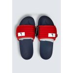 LITE RED QUILTED STRAP SLIDES β NAVY BLUE BASE