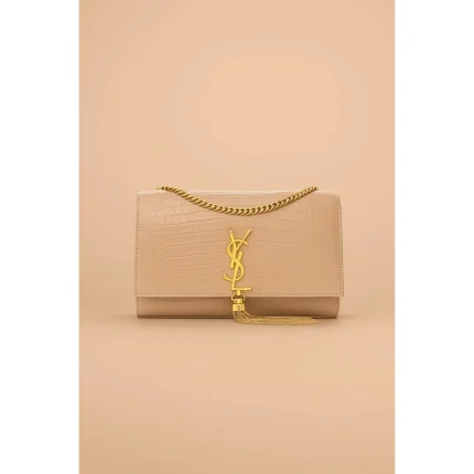 YSL KATE SAINT LAURENT BEIGE CROCODILE EMBOSSED GOLDEN TUSSEL