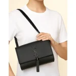 YSL KATE SAINT LAURENT ALL BLACK CROSS BODY BAG BLACK TUSSEL