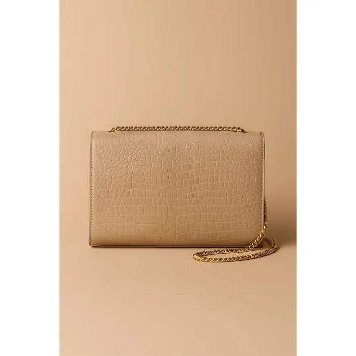 YSL KATE SAINT LAURENT BEIGE CROCODILE EMBOSSED GOLDEN TUSSEL