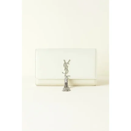 YSL KATE SAINT LAURENT WHITE CROSS BODY BAG SILVER TUSSEL