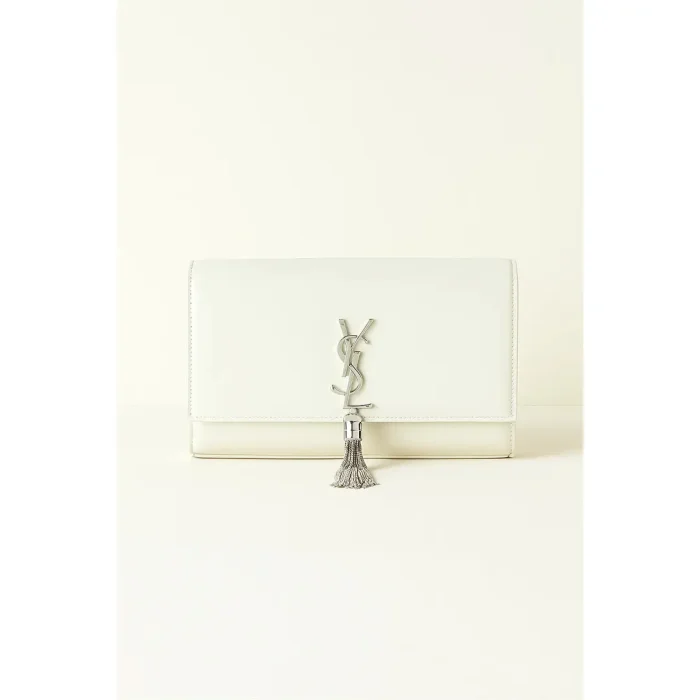 YSL KATE SAINT LAURENT WHITE CROSS BODY BAG SILVER TUSSEL