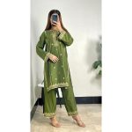 Olive Green Embroidered 2-Piece Suit