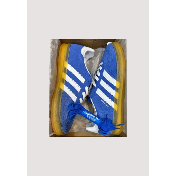 ADIDAS GAZELLE INDOOR INDIGO BLUE SUEDE WHITE WITH GOLDEN GUM SOLE