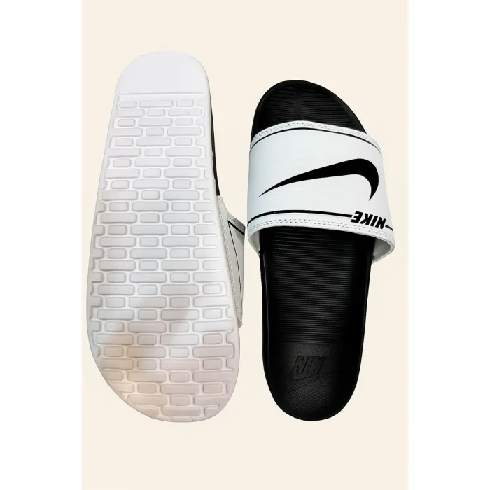 NIKE WHITE BLACK TICK SLIDE V2 WITH BOX