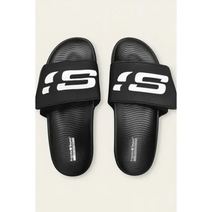 SKECHERS ALL BLACK HYPER BURST SLIDE WITH BOX